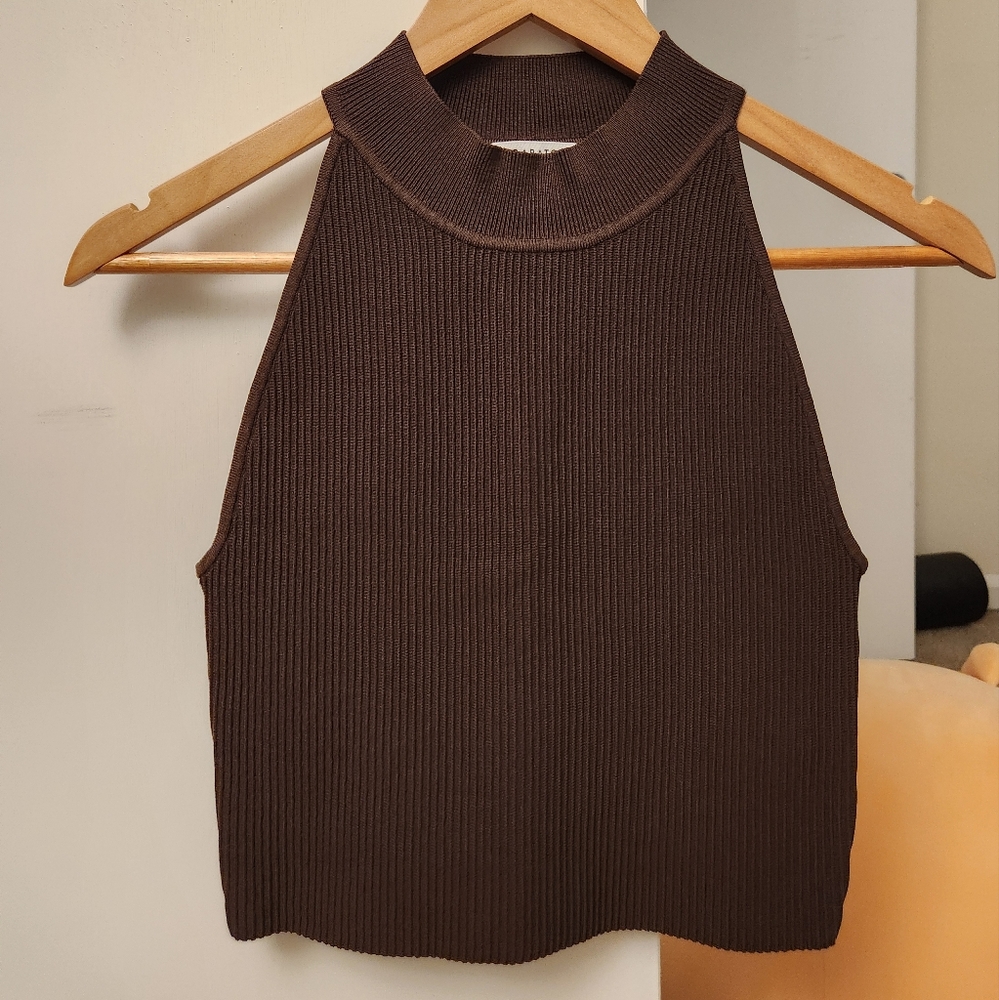 Aritzia Babaton Sculpt Knit Mockneck Halter Brown